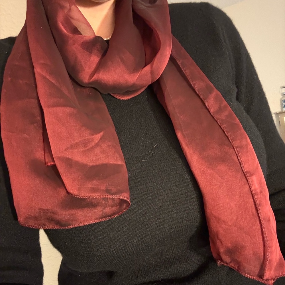 Elegant Burgundy Maroon Sheer Satin Chic Old Money Blood Red Winter Garnet Scarf